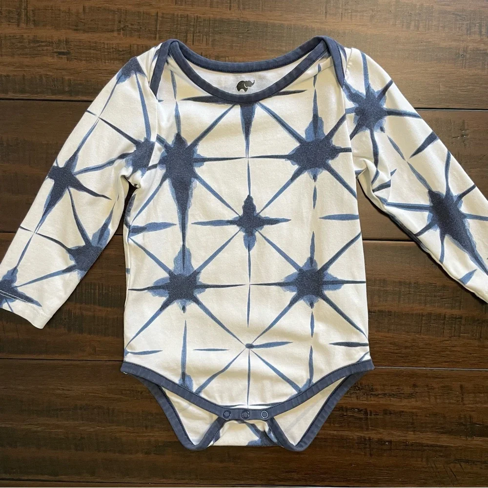 Monica + Andy Blue Shibori Long Sleeve Onesie